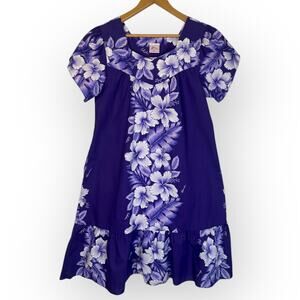Kalina Fashions Of Hawaii Vintage Traditional Short Sleeve Dress L Purple Floral